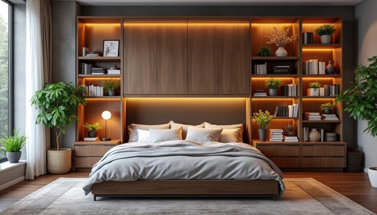 optimisez votre espace et gagnez jusqu’à 8 m² visuels grâce à un lit escamotable ingénieusement intégré à une bibliothèque. solution pratique, design et idéale pour les petits appartements ou les studios.