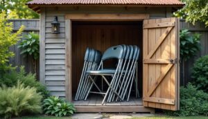 découvrez comment optimiser l'espace dans un petit abri en rangeant efficacement vos chaises pliantes, pour un extérieur ordonné et fonctionnel.