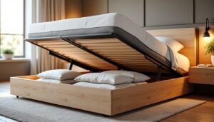 découvrez comment le mécanisme du sommier à lattes relevable transforme votre chambre en offrant un lit avec rangement pratique et astucieux.