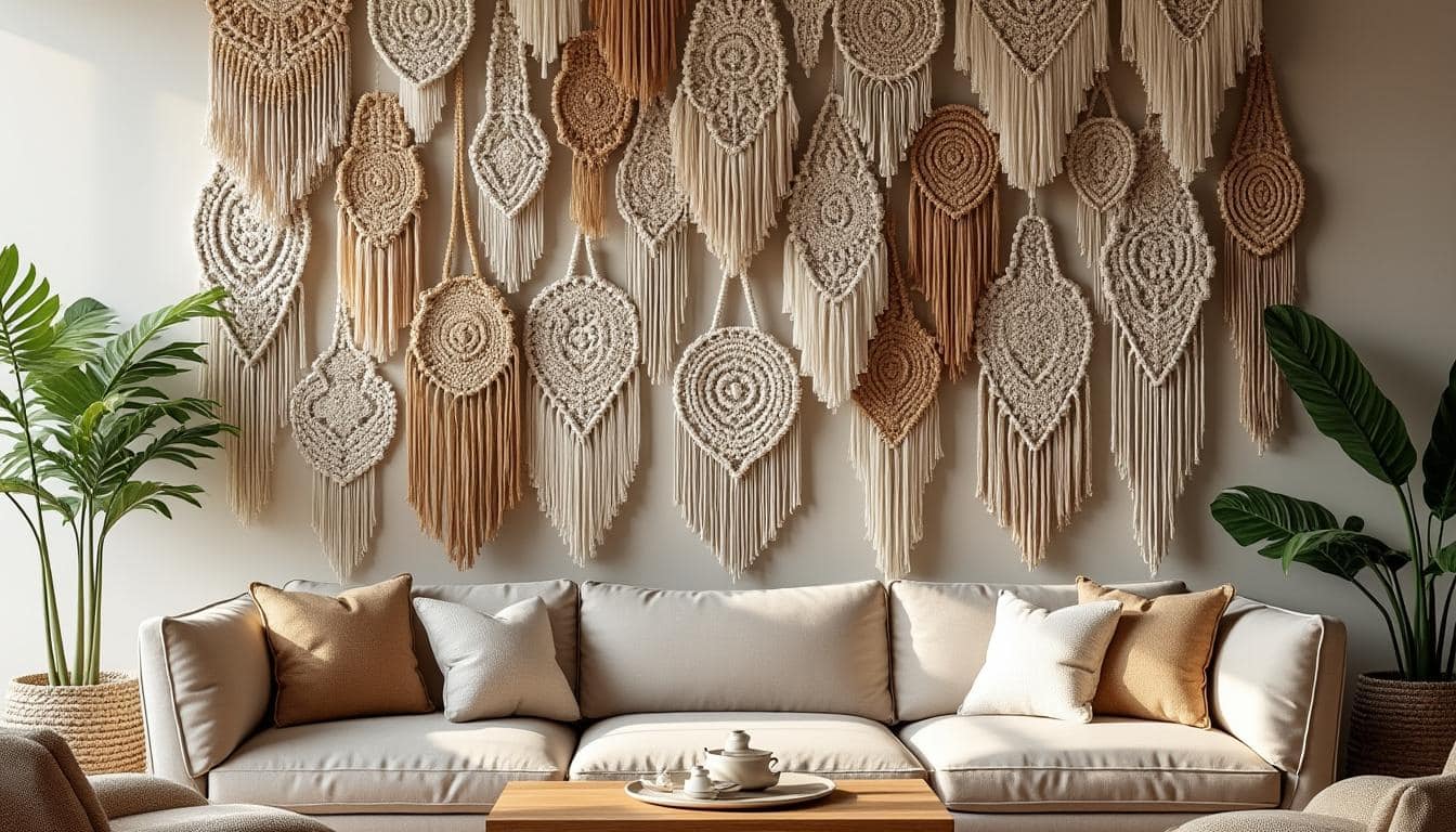 découvrez comment l'accumulation de macramés muraux apporte une touche unique et tendance à votre décoration intérieure, sublimant tous les styles déco.