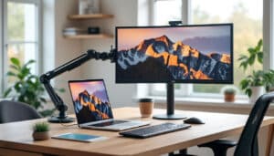 découvrez comment un écran secondaire sur bras articulé optimise votre espace de travail à domicile en améliorant confort et productivité.