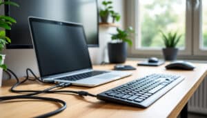 découvrez comment un passe-fils permet d'organiser efficacement les câbles pour un bureau de télétravail propre et bien rangé, améliorant ainsi votre confort et productivité.