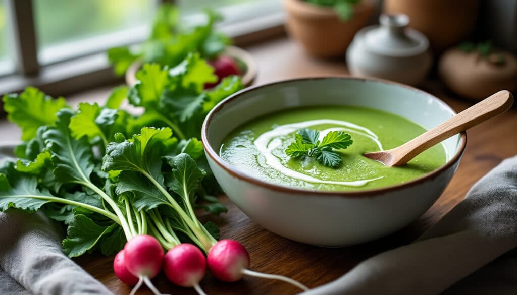 découvrez comment transformer les fanes de radis en un délicieux velouté, une recette astucieuse pour adopter le zéro gaspillage en cuisine.