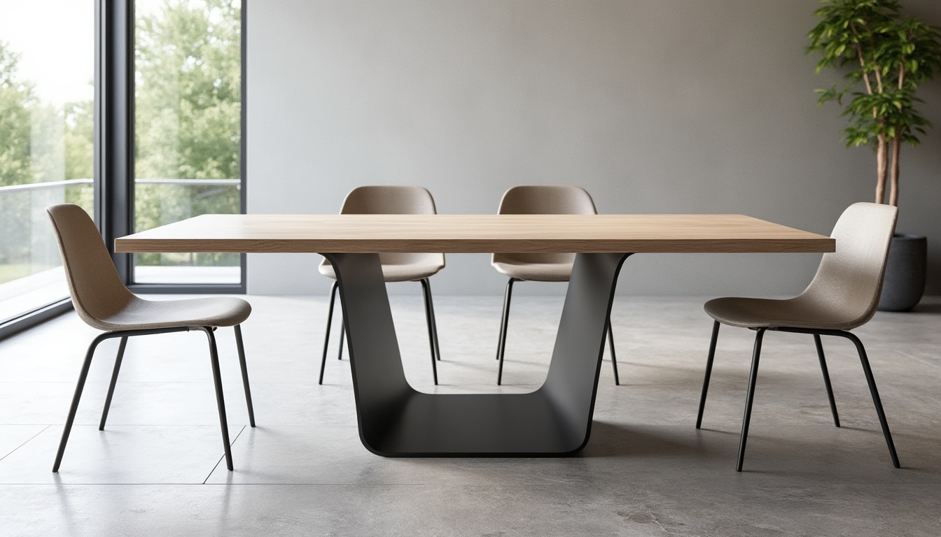 découvrez comment un piètement central en métal optimise l'espace autour de votre table à repas, offrant plus de confort et de liberté pour un dîner convivial.