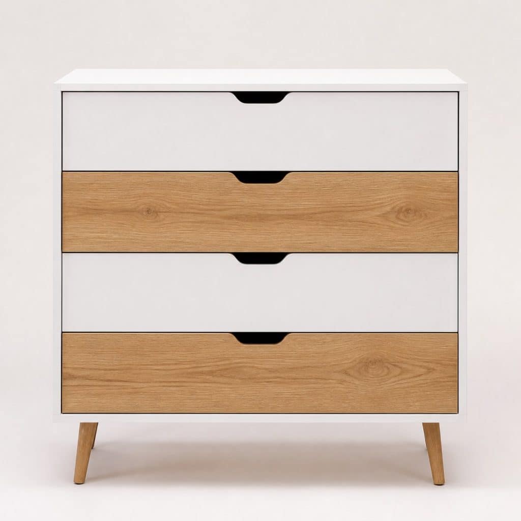 Commode Bicolore Blanc et Bois — vue de face